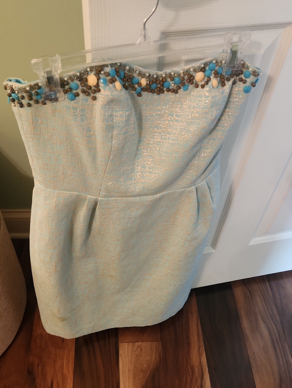 Lilly Pulitzer Strapless Light Blue Beaded Sheath Dress